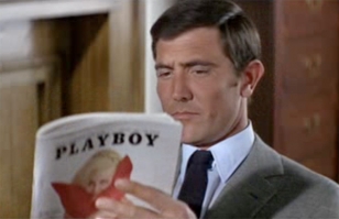 Bond reading the Feb 1969 Playboy issue in the movie On Her Majesty's Secret Service