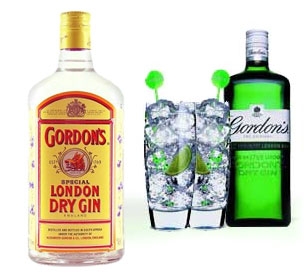 Gordon's Gin: the green bottle is only sold in the UK, the transparent bottle in the rest of the world.