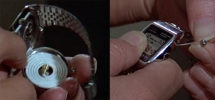 The gadget watch has a hidden explosive in the case back, which Bond uses to escape the Moonraker launch platform.