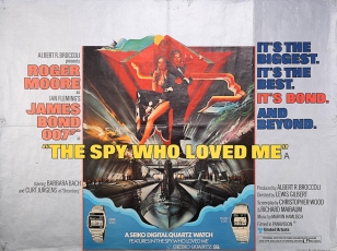 This The Spy Who Loved Me movie tie-in poster shows two Seiko digital watches (FB001 and DW001) that are not featured in the film